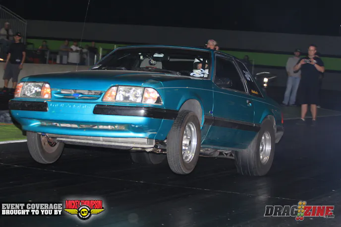 NMCA/NMRA True Street Racer Randy Seward recently moved back to the Orlando area so he brought his trusty twin turbo Mustang out to play in Extreme Street this weekend. he is qualified number one with a nice 8.60 at 159 MPH, right in line with his usual performance.