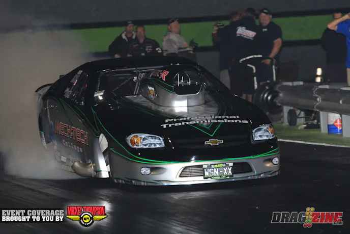 Super Pro Street racer Isaos Rojas is the track record holder here with a 5.95 earlier this year. He matched that ET in the second session tonight running a 5.95 at 234 MPH.