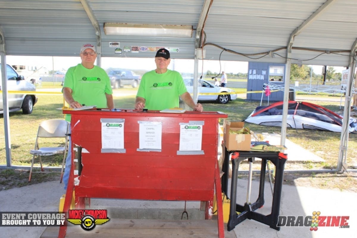 From left to right, Paul Oneil and John Becker run tech and the scales here at Orlando. Paul was a racer here since the track opened back in 1966 when Carl Weisinger 