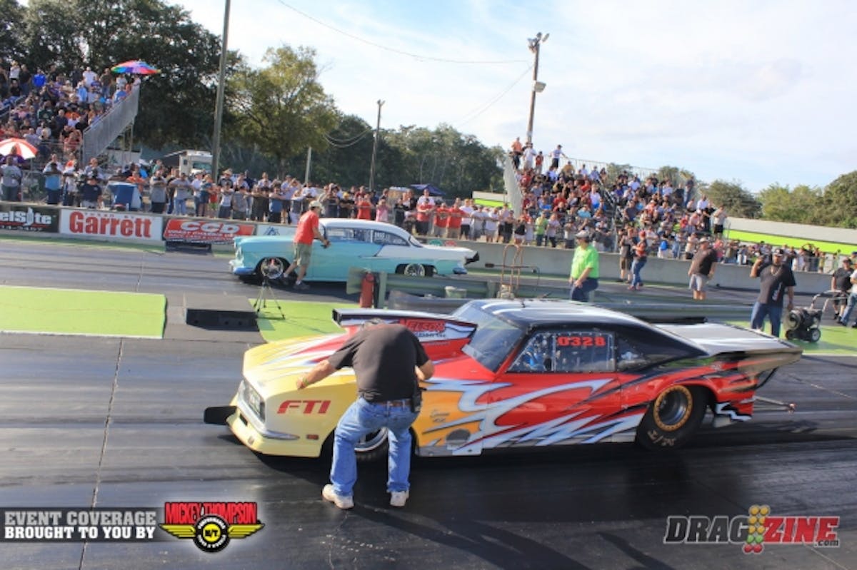 Jimmy Marino (near lane) has been struggling with getting tire speed this weekend and at previous events. He is qualified eleventh with a 6.67 at 207 despite the issues. The car is going to Hank Hill's Hooked up and Gone Race Cars after the race to get checked out and set up. Gary Langner is qualified with a 7.04 in fifteenth.