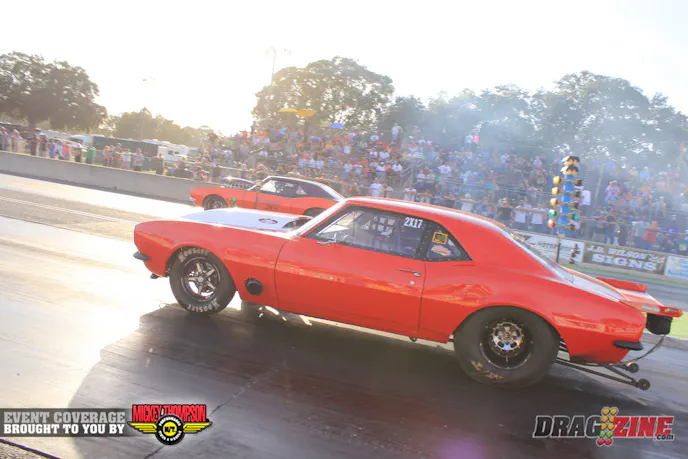 Jim Purcell took top honors in 8.50 Index with a fine 8.502 at 157 MPH with his St. Cloud based 67 Camaro (near lane).