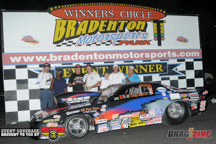 Dave Marcus Jr. qualified seventh and met with number one man Jim Walter int he final after five rounds of 5.50 Index. His .048 was late at the start but he managed a 5.507 to earn the win.