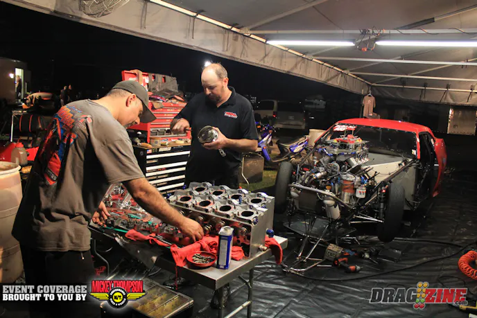 Some routine preventative maintenance going on in the Jason Harris pits. fresh bearings, rings and two new pistons are going back in.