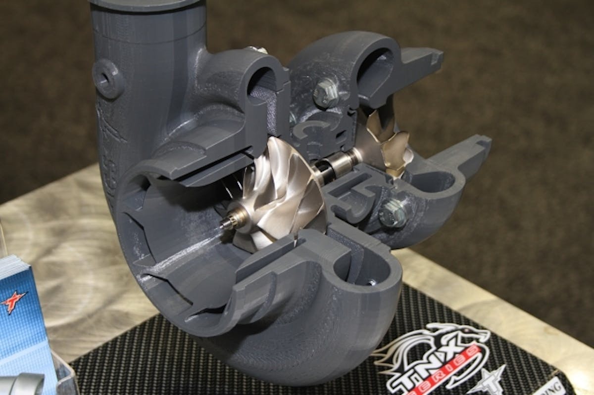 This rapid prototype cutaway of the new TNX series turbo shows some, but not all, of its secrets...