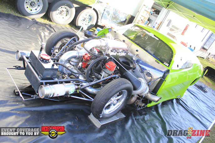 Ruben T. struggled with the car driving left yesterday and was unable to make a clean run. he qualified well below potential with a4.62 and will be racing the second chance Pro Mod field today. They made some adjustments to the chassis so they hope to do a little better today. He lost an engine last month at the Orlando World Street Nationals and has since fitted the car with the engine from his Pro Drag Radial Mustang.