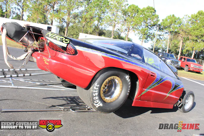 Another racer making chassis adjustments this morning was Jimmy Stoupas out of Dunedin, Florida. He qualified twenty-fifth in Pro Mod and also has his daughter running Jr. Dragster here this weekend.