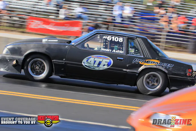 Sean Ashe led early in his match with Mel Nelson with just .002 separating them at the launch. Nelson's car coughed down track and he just squeaked by Ashe, taking the win with a 4.721 at 165 to Ahse's 4.738 at at 157. Ashe has been struggling recently and the ATF team just found a broken plug wire last night to qualify with a 4.73.