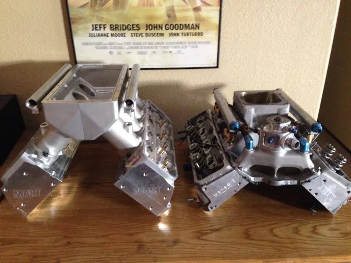 Out with the old, in with the new. Shown at left is the monster new intake that will sit atop the new LSX.