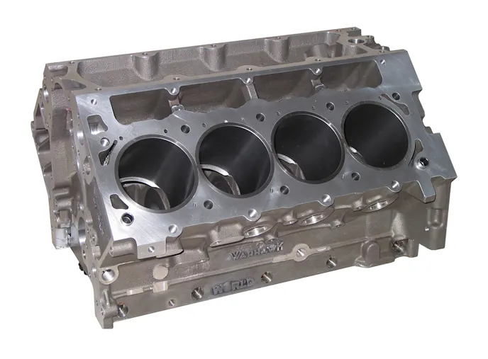 Stock LS motors only use 4 head bolts per cylinder, which can prove leaky when cylinder pressure gets extreme, so like GM’s LSX block, BMP added two bolt bosses to each cylinder. They are placed to work with BMP’s 12-degree LS7 heads, but are in slightly different spots as the GM block. However, standard 4-bolt GM heads will still fit.