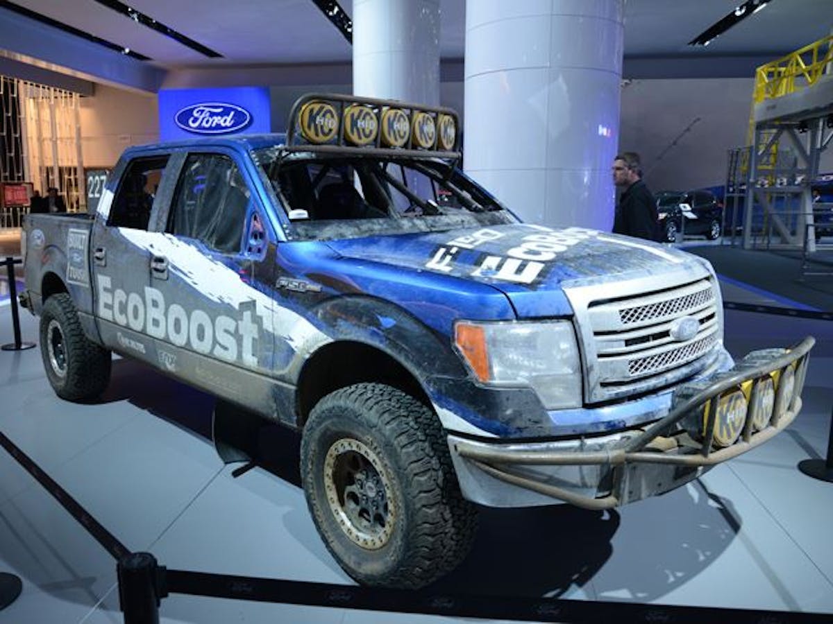 The Ford F-150 Eco Boost Baja Truck. Notice it's still covered in the desert sand.