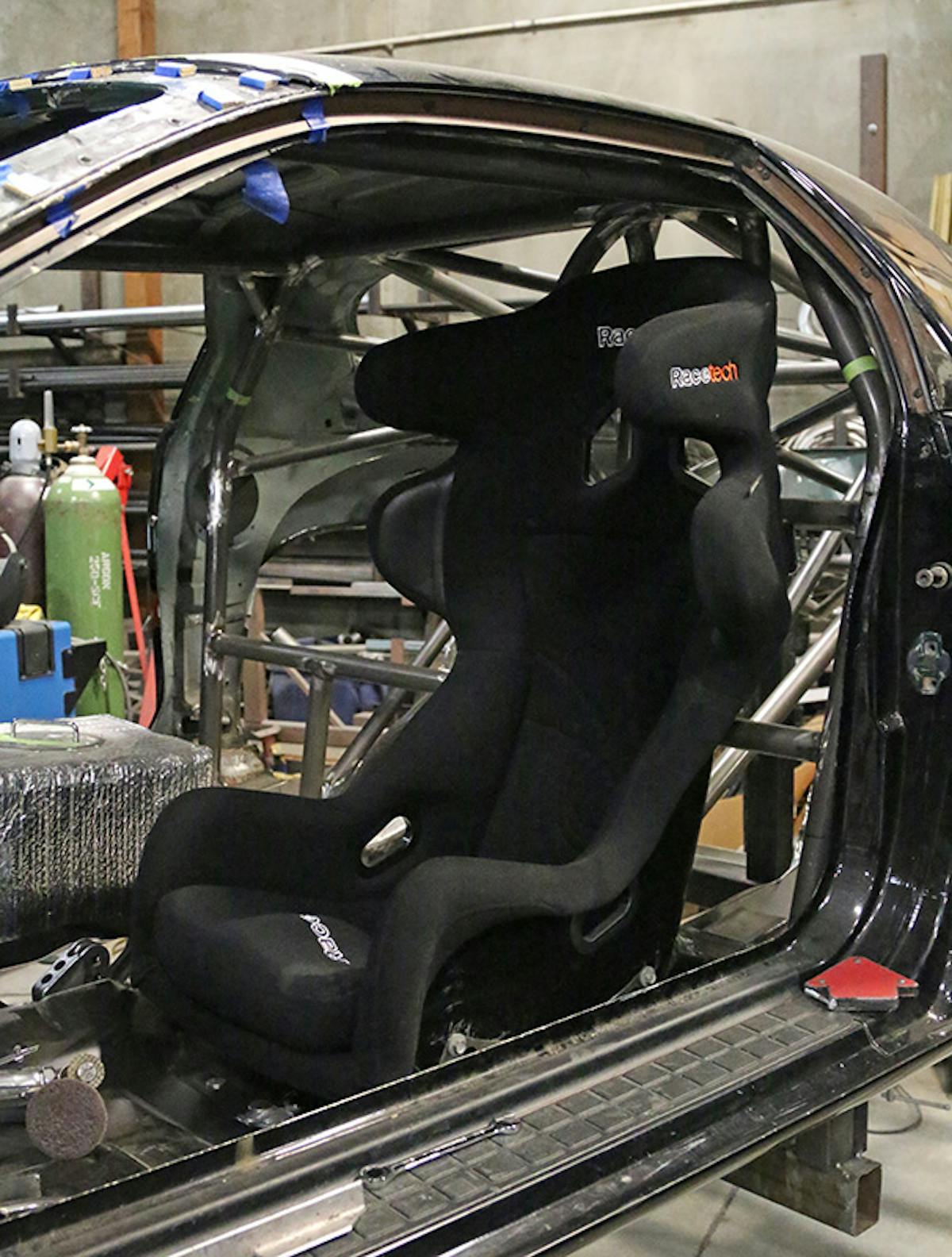 Our Racetech seat all buttoned up in what will be its final mounting position.