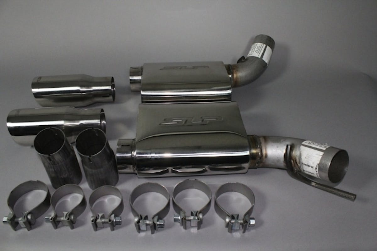 SLP's PowerFlo exhaust system is the quietest of the three options they offer for the Camaro - it has a nice tone at all RPM ranges and a nice voice when stepped on. Sweet 4-inch angle-cut tips complete the look.
