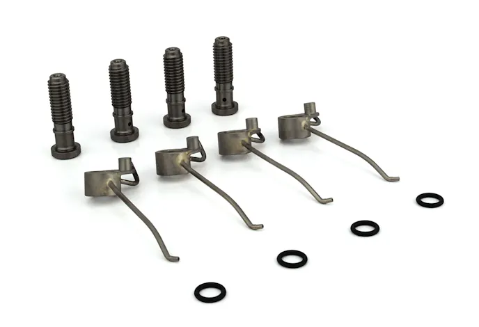 RHS not only has LS cylinder heads and the aluminum block, but accessories for the block as well. Shown here are the piston oiling kit (part #549120, $598.04) designed to keep the pistons lubricated for optimal performance even during the most demanding racing conditions. The oilers are built from a 100% billet alloy steel body, feature furnace-brazed construction, and are manufactured at an OEM-quality level to fit perfectly to the LS Race Block.