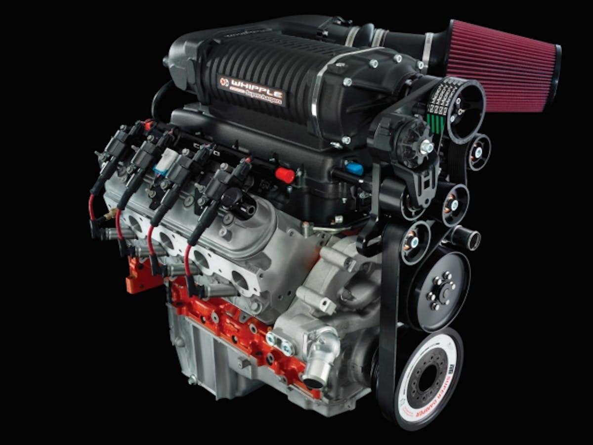 5.3 liters of engine and 4.0 liters of supercharger combine to produce one of the baddest Chevrolet crate engines ever produced - the COPO Camaro powerplant. This engine pushes COPO cars to mid-eight-second elapsed times in NHRA competition. Need we say more?