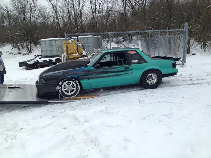 I met the number one qualifier Shawn Pevlor and his crew chief  "Cheeseburger" having breakfast at the hotel this morning and spoke with them about the car. It's a got a BES 438 small block with Kevin Neal setting up the nitrous system. The power is transferred through a Bradco converter to a Extreme Automatics transmission with the chassis from Rogue Race Cars out of Williamsbug, Ohio.  Pevlor is yet another racer that fought through snowy weather up north to get here. Shawn normally runs Outlaw 8.5 races at Kilkare. Photo courtesy: Cheeseburger.