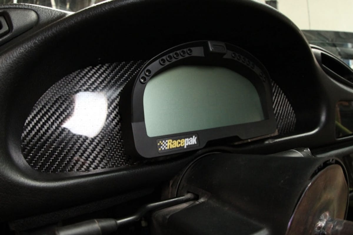 Racepak's IQ3 display dash offers built-in programmable shift lights and displays a wide variety of customizable information.