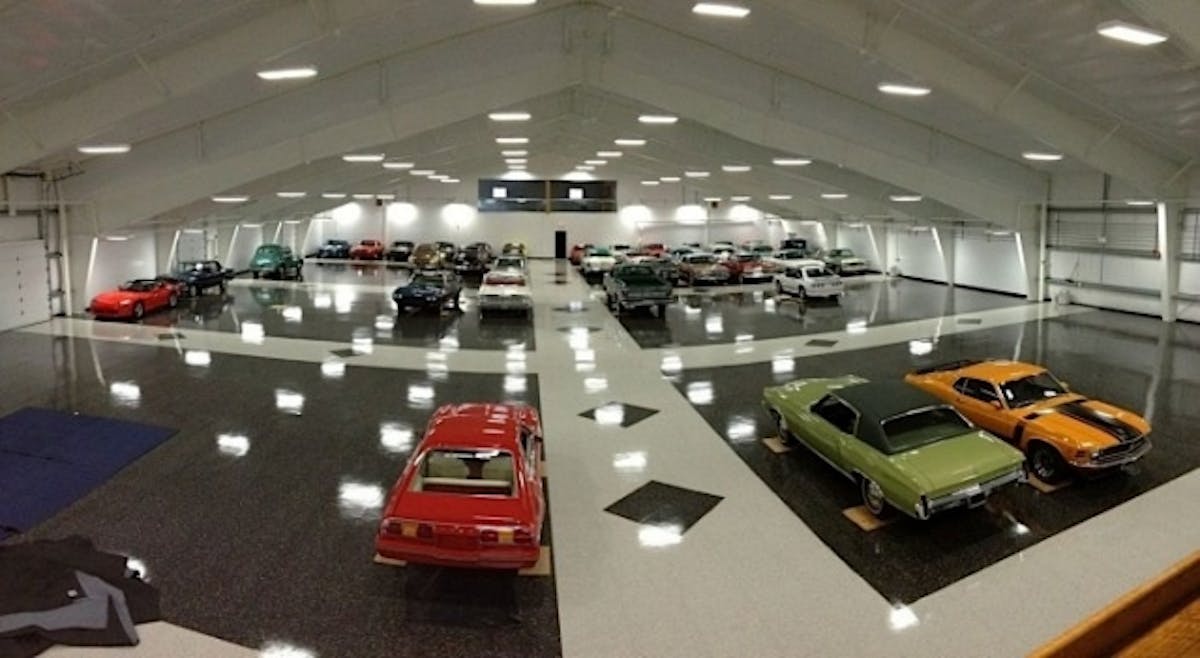 Steves building and collection of cars