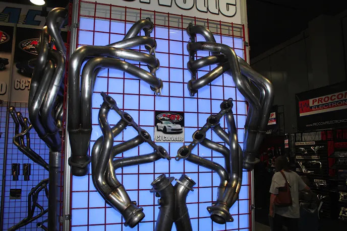 Mid-Length headers are shown in the center of the picture, with the attendant catalyst extensions to mate with the factory X-pipe.