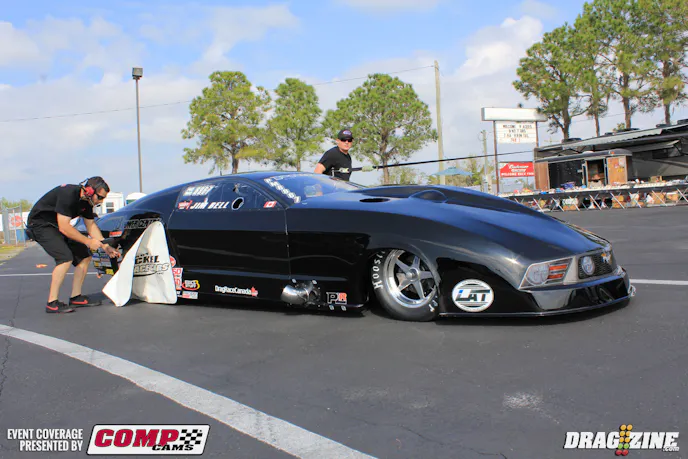 Kooks Pro Street is now Kooks Pro Mod for 2014, dropping the old name as most of the cars in the class are no longer "pro street" style cars. Jim Bell is here with his R2B2 built Mustang.