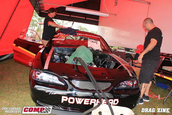 Mike DeMayo is sporting an updated 417 from Gabby Labiosa’s EIC Motorsports with a bit more power. He tested here at the NMRA event running a 7.90 with more on the table though the weather this weekend is not quite as good. Mike was the N/A 10.5 record holder with a 7.98 last year and will be looking for that title again though NMCA wipes the previous year’s records as rule changes often effect performance of the racers.