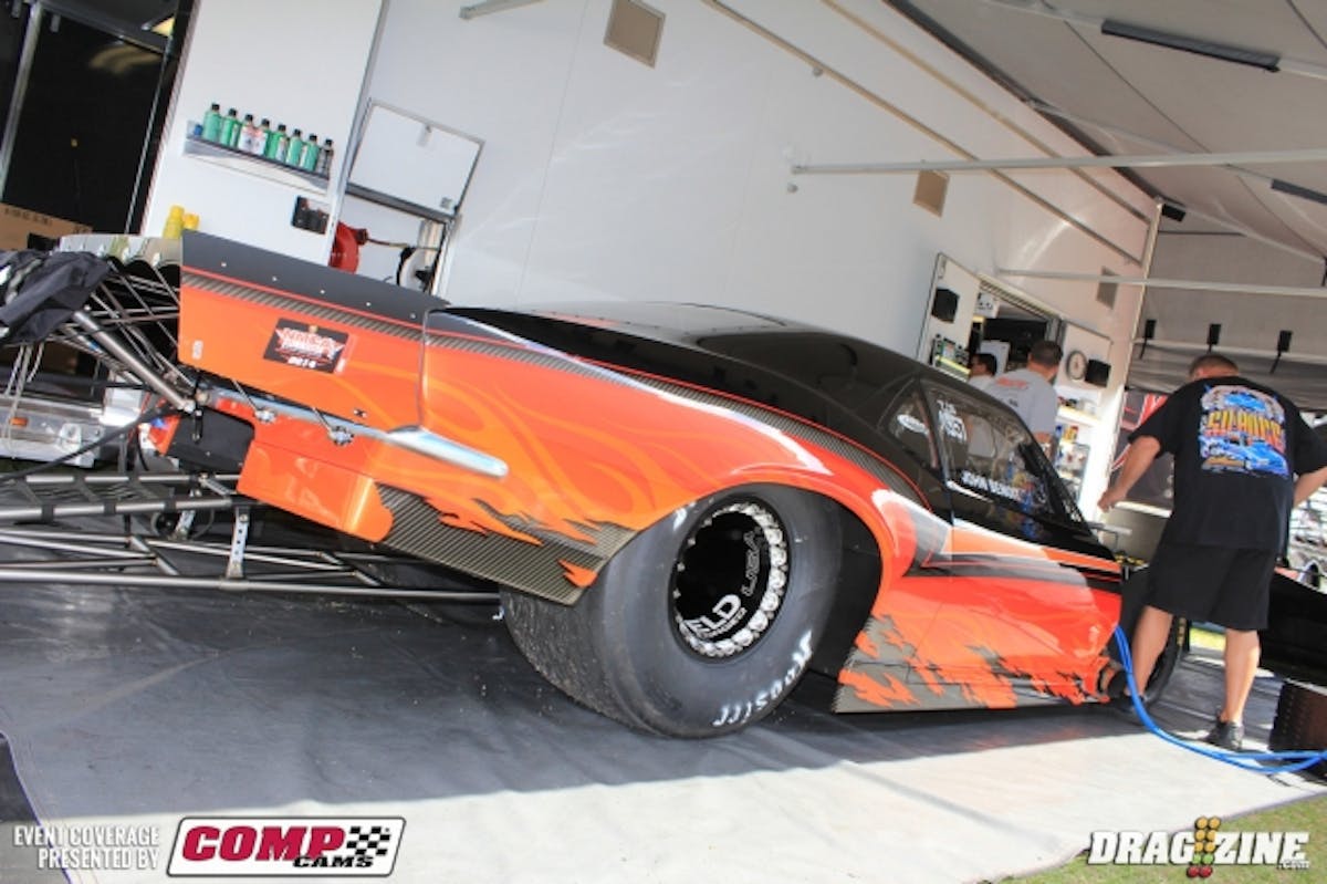 John Benoit is back in NMCA Pro Mod after three years and normally is found running Top Sportsman. He is debuting a new car this weekend built by JErry Bickel and powered by a big by large Buck Racing Engine.