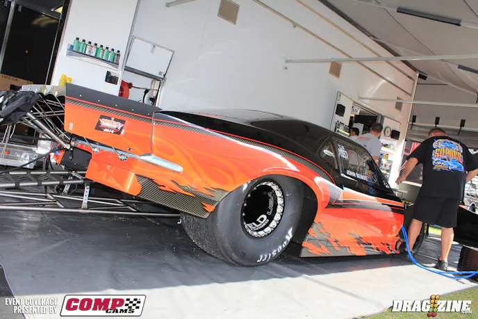 John Benoit is back in NMCA Pro Mod after three years and normally is found running Top Sportsman. He is debuting a new car this weekend built by JErry Bickel and powered by a big by large Buck Racing Engine.