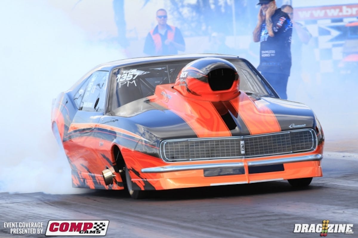 it's been three years since John Benoit has run with the NMCA and he is shaking down his new car this weekend. He sits tenth so far after having to abort his run this afternoon.
