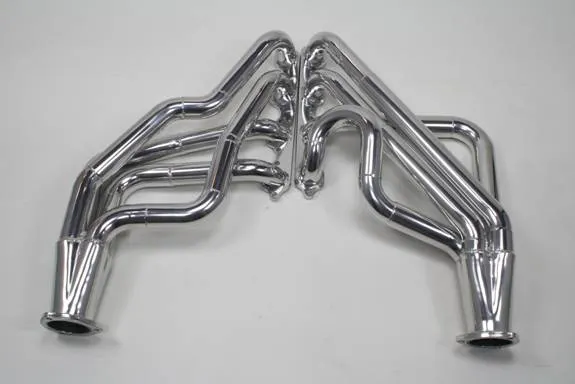 Our stepped headers, all finished and prior to installation. These have been coated with a metallic ceramic coating to reduce engine heat.