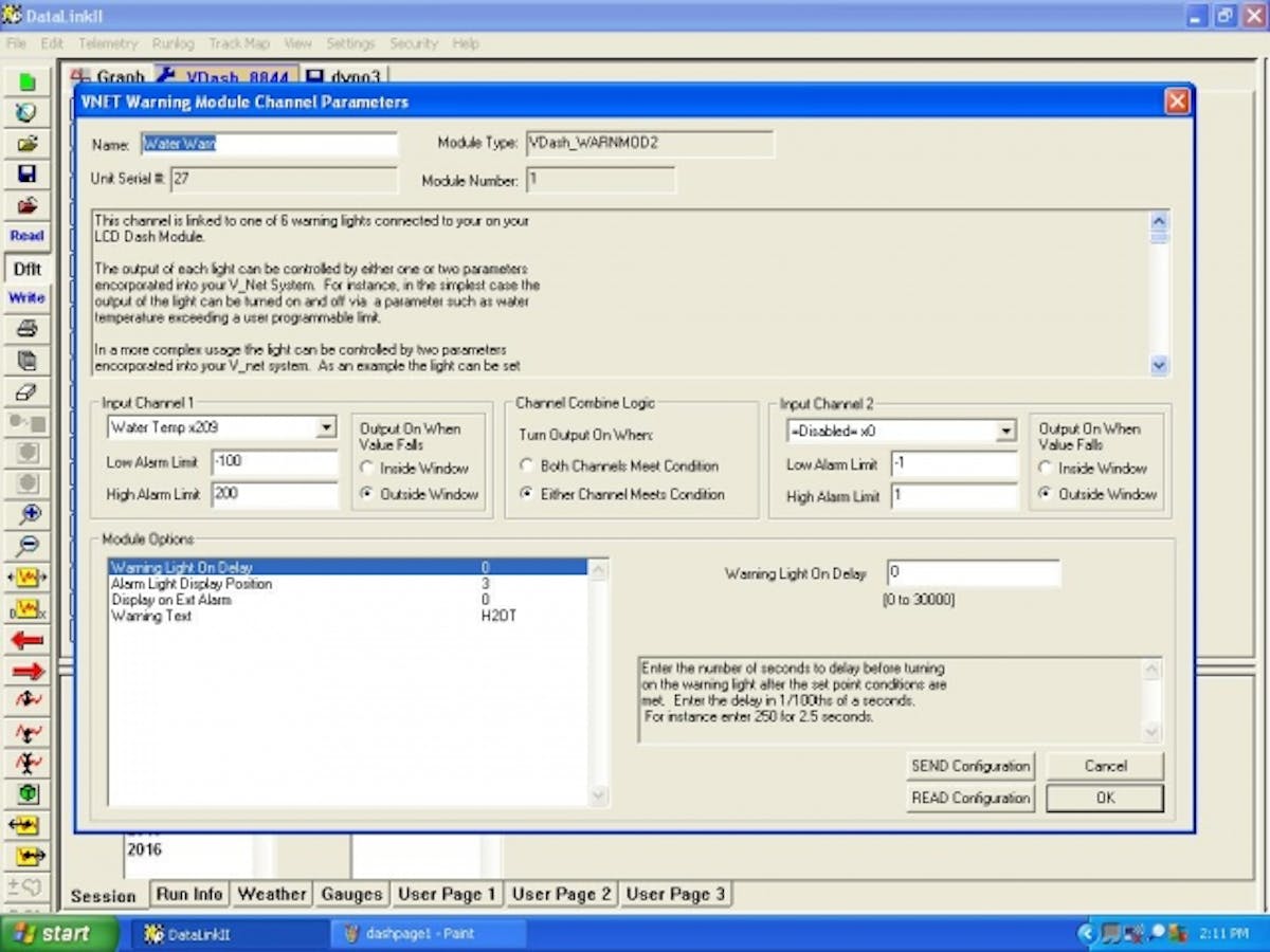 Racepak's DataLink II software allows you to manipulate the warning lights that appear on the display dashes.