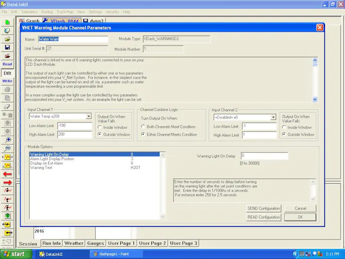 Racepak's DataLink II software allows you to manipulate the warning lights that appear on the display dashes.