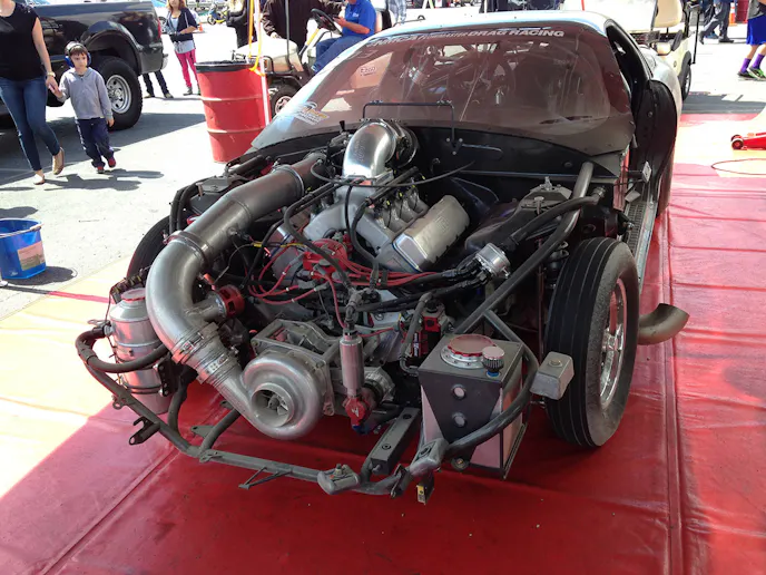 Here's the Camaro after it's unplanned trip to the beach at the end of the Auto Club Dragway after a 7.52-second blast in the first round of eliminations.