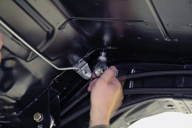 MPR engineered the spherical rod-ends for the antiroll bar to mount topside to the chassis and capture each end of the bar, rather than many traditional bars that mount to the framerails at each end.