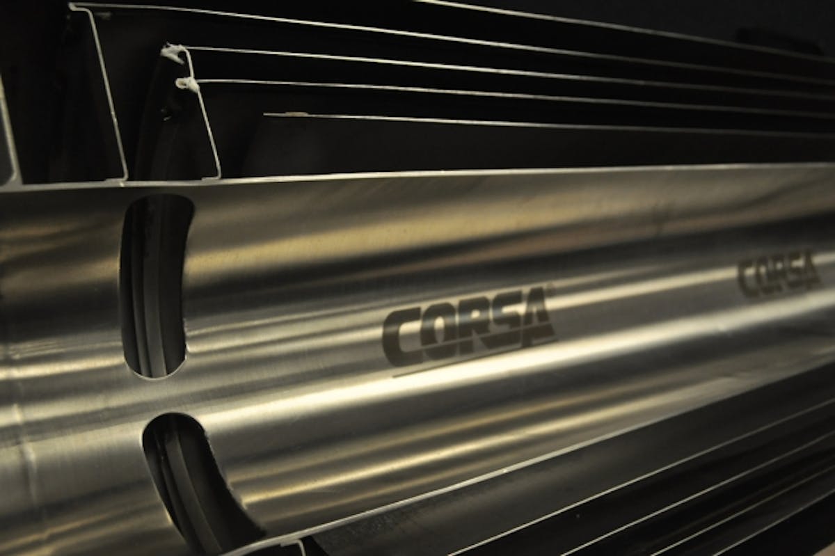 A closeup of the RSC technology in the muffler - you can see how the slots at the inlet end force the unwanted frequencies out and around the main tube in the muffler.