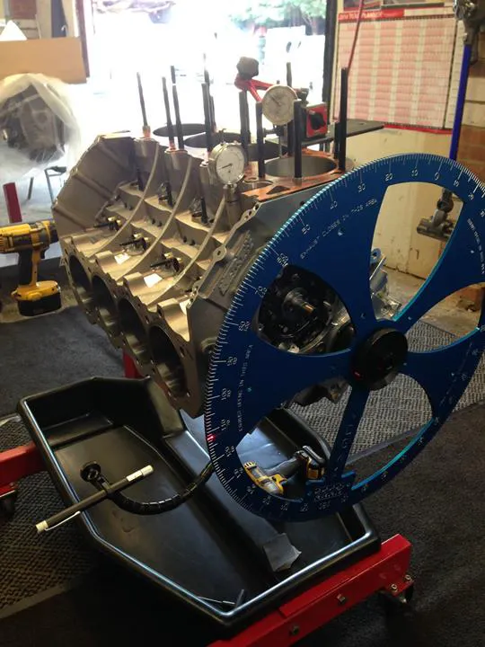 Lamude uses this nifty laser-pointer-equipped degree wheel to ensure that the camshaft is dialed in.