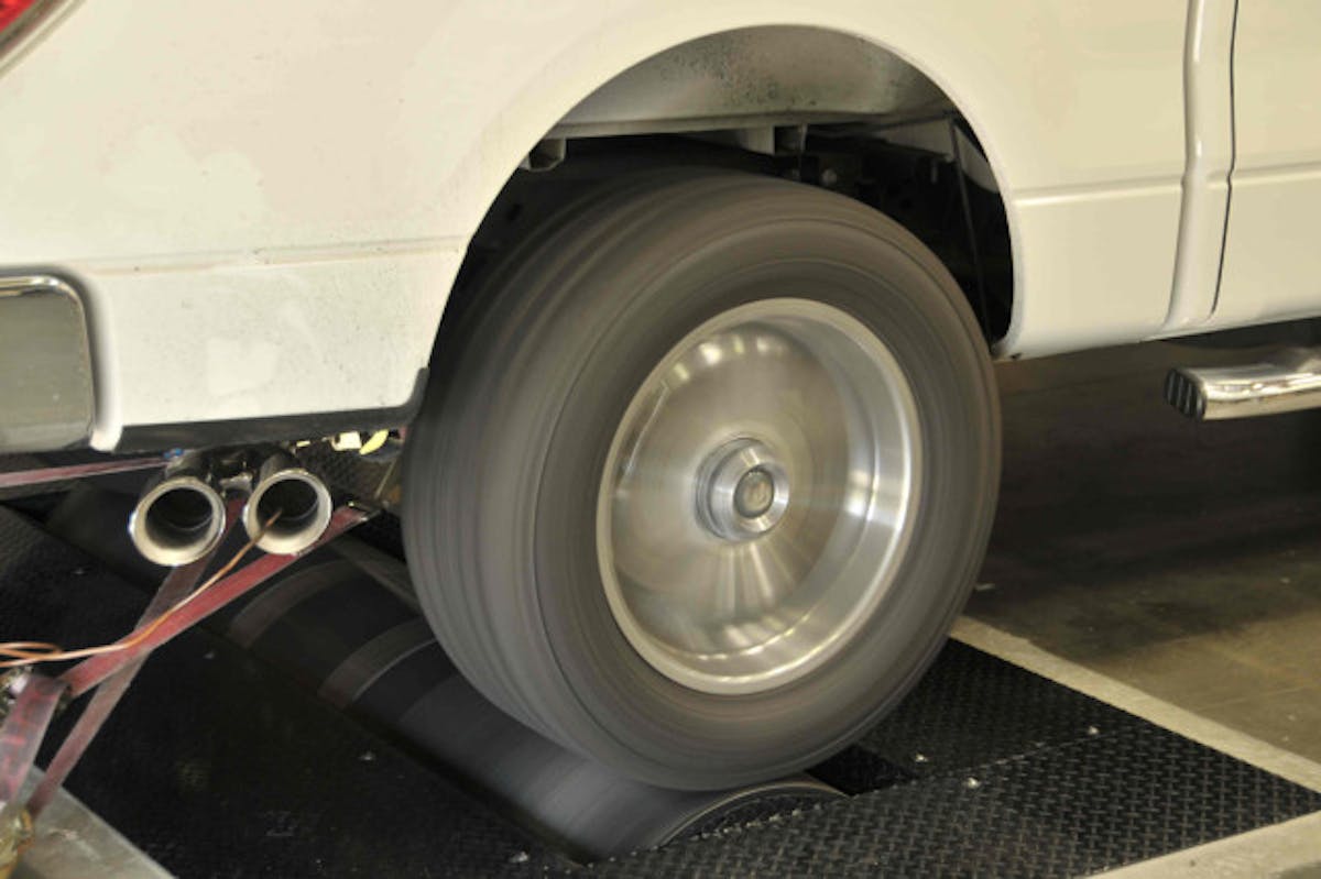 F-150 on dyno wheels turning