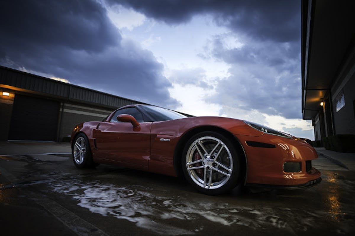 With chrome plated stock wheels, and only a slightly lower stance, this car lets it's exhaust note do all the explaining.