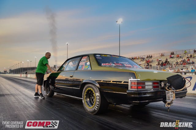 Krusty Ramsey has been absolutely tearing the Outlaw 8.5 field apart this weekend with his BES-powered '78 Malibu. Ramsey put nearly two-tenths on the entire class in qualifying, and has only poured it on more in eliminations, running a 5.02 in round one. 4.95 in round two, and a 4.93 in the semis to punch his ticket into the final. There, he'll take on Brian Edwards, who has an uphill battle on his hands with a best run today of 5.13. 