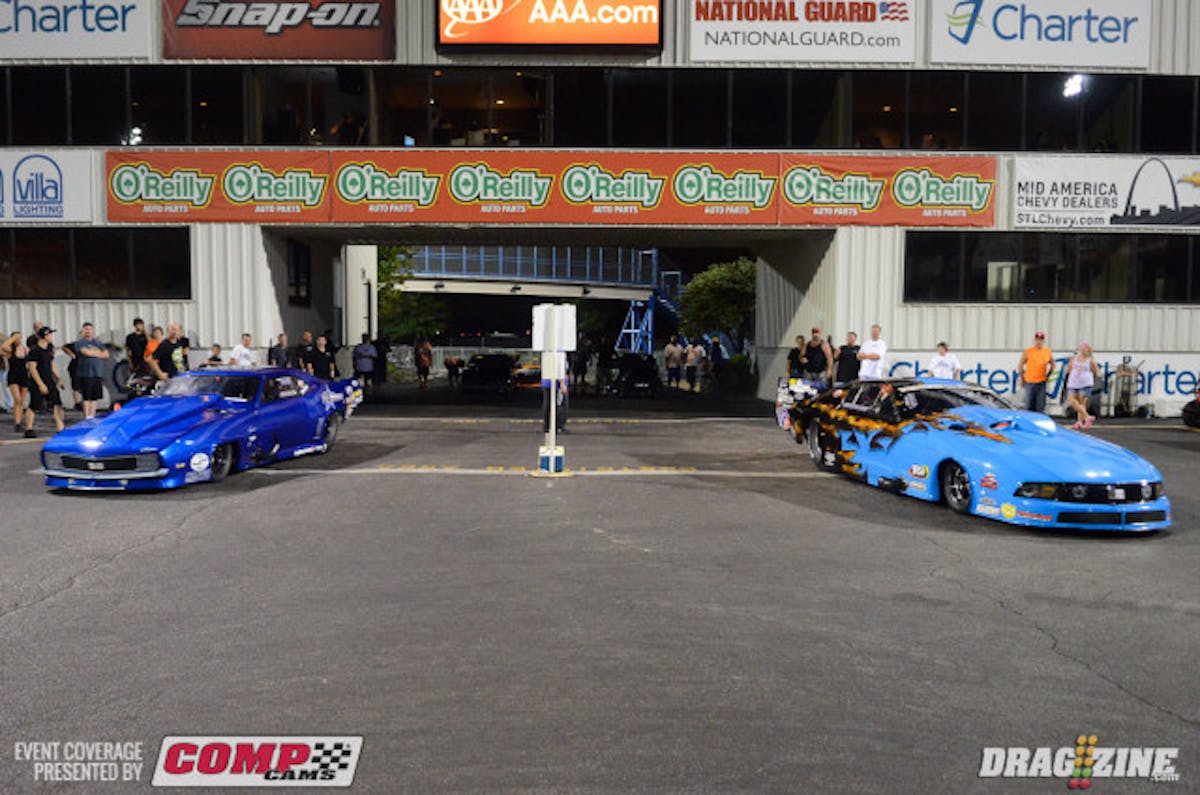 In the Pro Mod Final, Canadian Jim Bell, who qualified last in the field, ousted top qualifier Kevin Fiscus with a stout 5.920 at 243.45 MPH as Fiscus shook early and became a spectator.