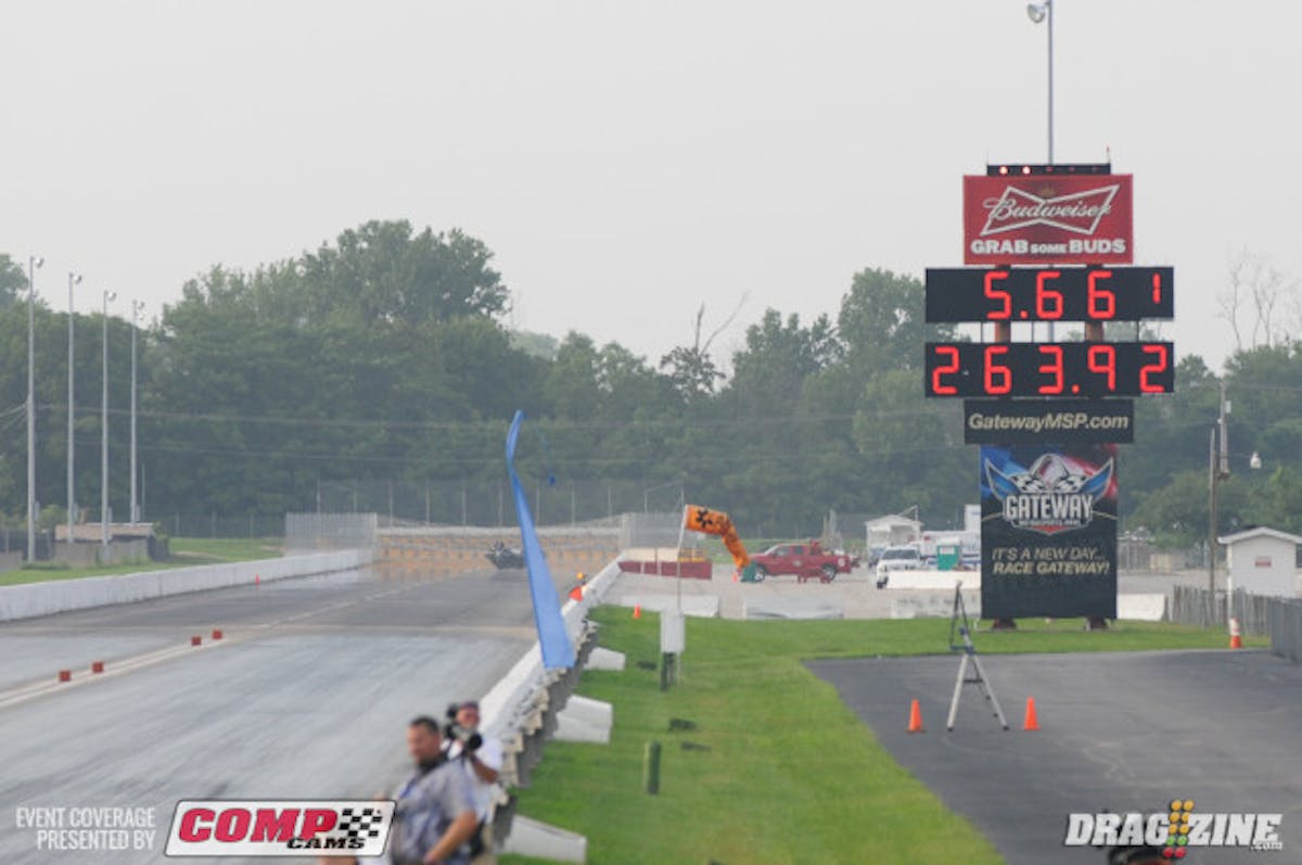 Despite the soaring heat with indexes in the 110-degree range, Paul Mouhayet laid down what's believed to be the fastest speed in door slammer drag racing history in open testing this afternoon with a 263 MPH blast, paired with a career-best 5.66-second elapsed time. 
