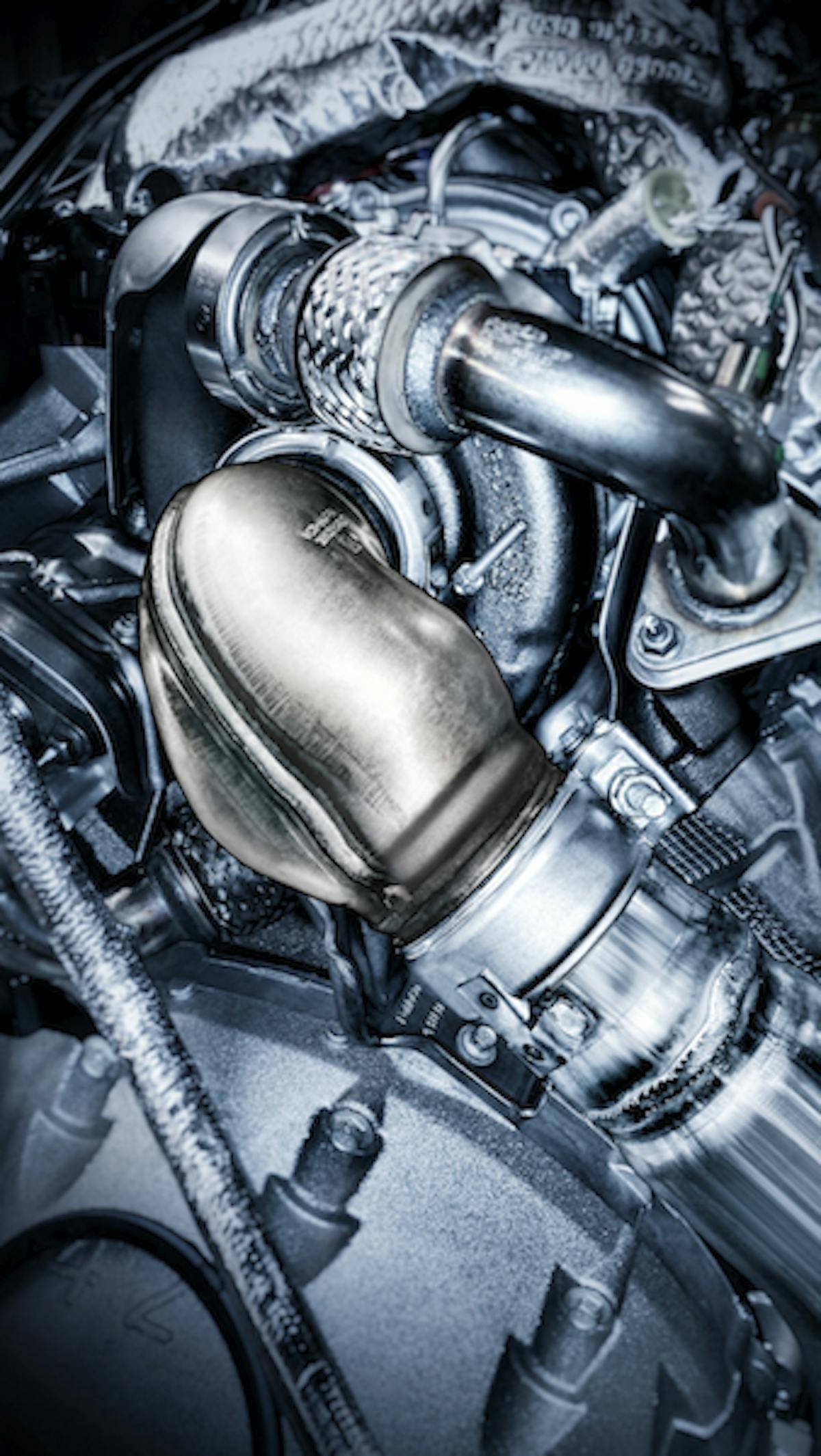According to Ford, "The distinctive cobra head turbo exhaust outlet helps the 6.7-liter Power Stroke V8 diesel in the 2015 Ford Super Duty achieve best-in-class 440 horsepower and 860 lb.-ft. of torque. The cobra head shape reduces exhaust gas restrictions to improve engine performance."