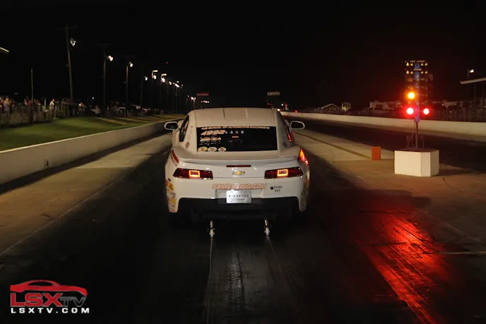 Brian Massingill goes wheels-up in the final round of COPO Shootout qualifying.