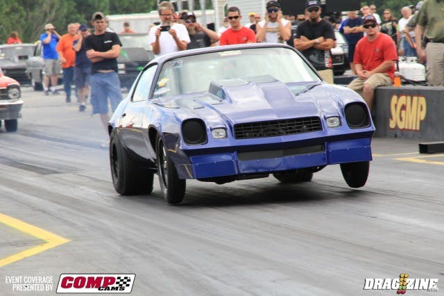 Kevin Capslock melted a trans cooling line on Thursday earning the scorn of many racers for the clean up time. Today that was all fixed up and Kevin managed a 5.60 at 125 on low boost due to a malfunctioning blow off valve. He has a new engine combo from Bob Kurgan using a Vortech 123mm blower mounted with Chris Alston drive on a 565 big Chevy.  He sits ninth in the eleven car field this weekend.