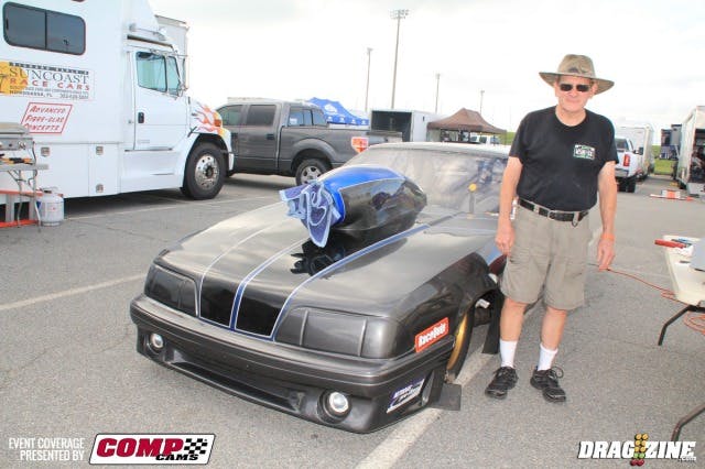 JR Akins made the trip up from Lakeland, Florida to run Outlaw 632 this weekend. JR is a local engine builder and has been running this Mustang for several years. New this weekend is an air shifted 5 speed transmission, a change from his manual shifted 4 speed installed by Jeff and Larry Ensslin. He currently sits outside the field with a 6.29, I'm sure once he is accustomed to the new clutch/transmission set up he will be right back in the 4.60 zone. Jeff Ensslin is also racing OL 632 this weekend in a 37 Chevy.