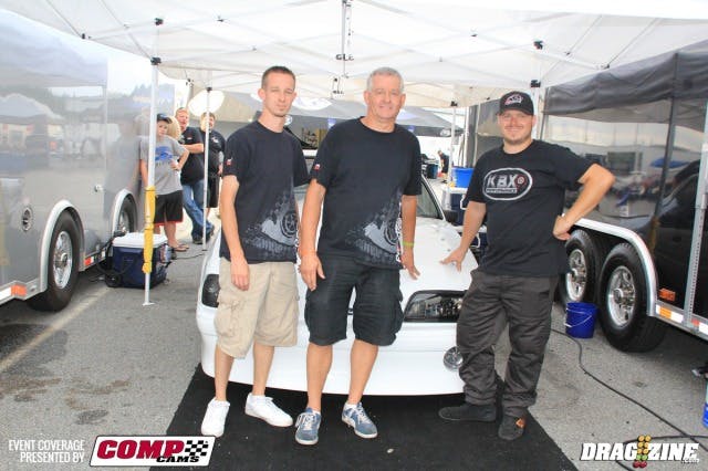 Joe Johnston own this first full build out of KBX Performacne, a joint business with Bennett Racing, John Kolivas and Pressurized Solutions. The car was  formerly campaigned in NMRA Hot Street back in 2002.The build took just over four months to complete. During the build his grand daughter was diagnosed with Leukemia in July and that took a priority during the build. This is their first event with the car which is driven by his son Jared Johnston (right) with Johnathon (left) as crew chief. Mark Menscer shocks shocks handle the chassis, an M&M Turboglide with Racecraft Inc suspension.