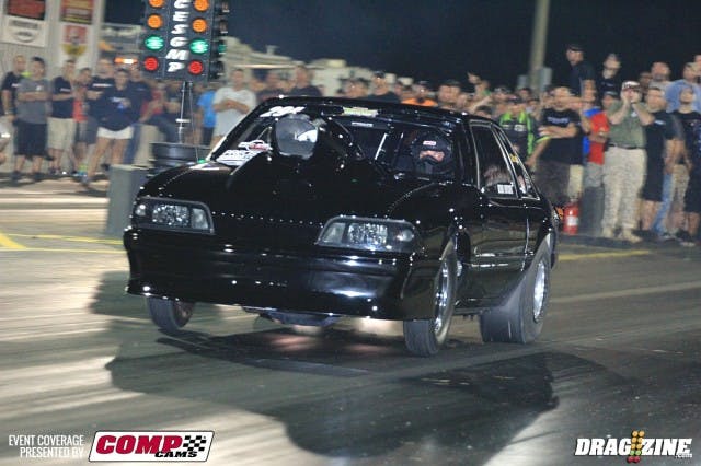 In Outlaw 275 action it would be number one and two qualifiers meeting in the all nitrous  final. Barry Mitchell had been running pretty consistent 4.30's while Brian McGee's best was a 4.44 on his round three single. In the semis Mitchell  got the best of Kevin Scott's twin turbo Chevy II with a 4.366 at 171 with McGee recording a 4.46 at 161 over Scotty Ray. Mitchell had been better on the tree all day and the final went the same way with Mitchell out first with a nice .007 reaction to McGee's .074. A 4.385 at 171 for Mitchell sealed the deal as McGee fell off pace to a 7.36. Barry Mitchell shown.