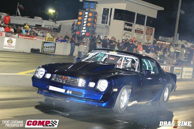 Bryan Marrow was the number two qualifier with his Procharged big block Camaro and faced Steve Wardlow's Yenko style Nova in the other pair of semifinalists. Wardlow did his job on the tree with a .004 reaction  and put up a respectable 5.046 at 141 it just wasn't enough to hold off Marrow's hard charging 4.908 at 149 MPH Camaro.