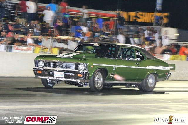 Twelve cars took advantage of the X275 Second Chance race with Vince Polazzolo earning number one qualifier with a 4.687. Steve Wardlaw put his 69 Nova in third spot and faced off with seventeen year old Braxton Hopkins in the semi finals. Wardlaw took a .006 starting line advantage going on to a 4.933 at 142, just ahead of Hopkins' game 4.941 at 143.14.