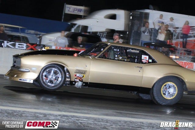 Dewayne Mills sits in second spot with his Golden Gorilla Camaro with a 4.120 at 194 while paired up with Mark Micke, who also was no slouch landing eighth with his 4.18 at 193. team M&M is working out the new, bigger engine and is readily clocking runs over 190 MPH.