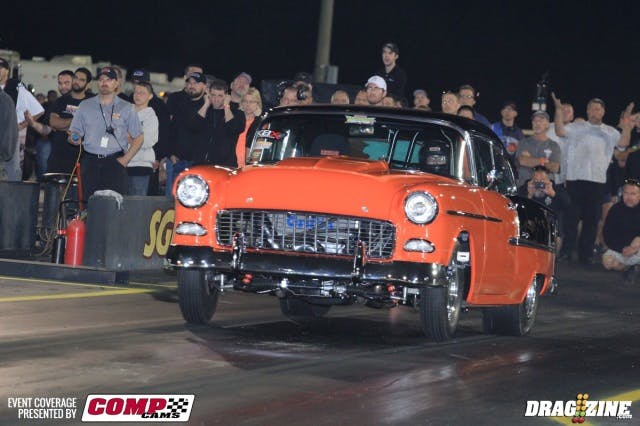 Kyle Kirker drives this gorgeous 55 Chevy in X275 though is currently sitting outside the field with a 5.52 at 128