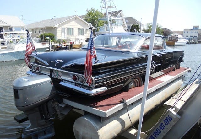 pontoon boat with a 1960 Impala
